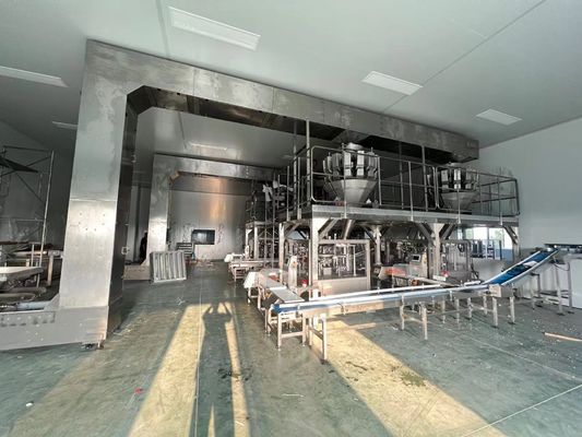 30 M/min Velocidade de alimentação Sistema de controlo PLC Linha de embalagem automática para 250-350g/m2 Tamanho de embalagem